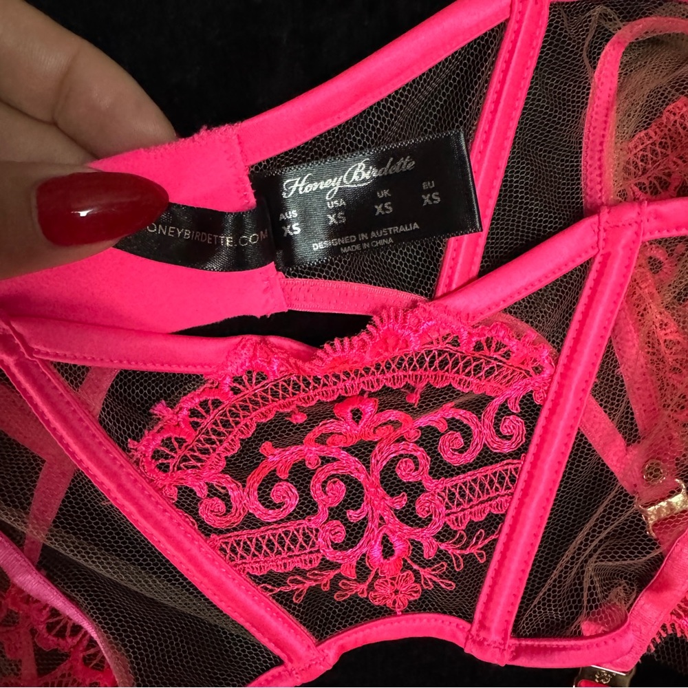 Honey Birdette Gabrielle Neon Pink Suspender XS - Picture 8 of 8